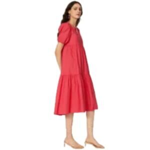 Peter Som Collective Pink Puff Sleeve Tiered Poplin Midi Dress Size 10